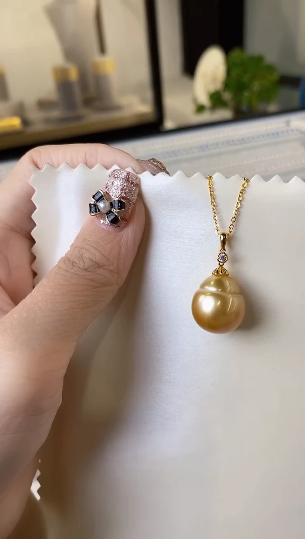 【闪购商品】海水珍珠吊坠(赠链)18K金镶嵌13-14南洋金珍珠吊坠