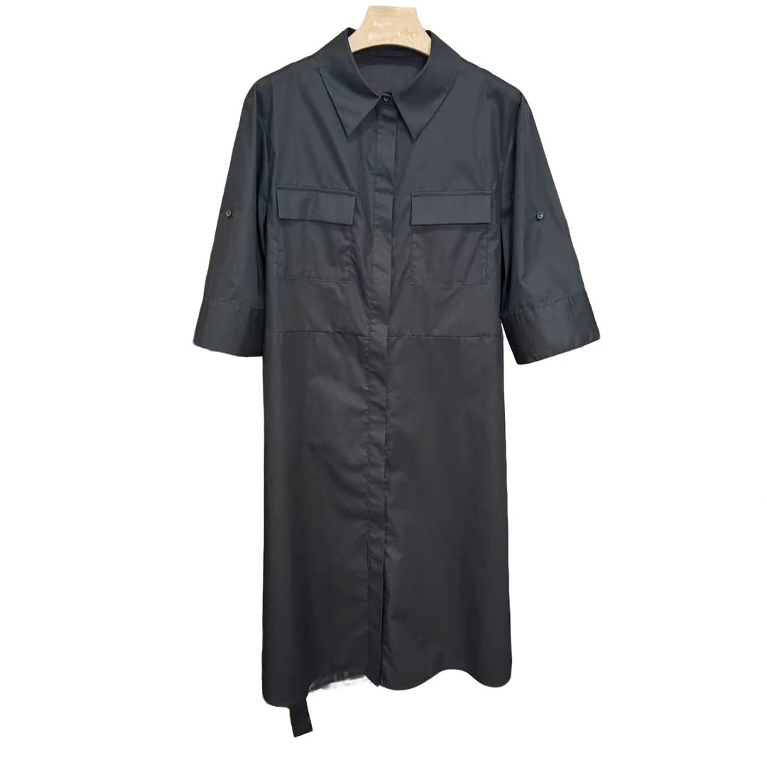 【0209】女款黑色连衣裙时尚休闲女士夏季翻领中长款