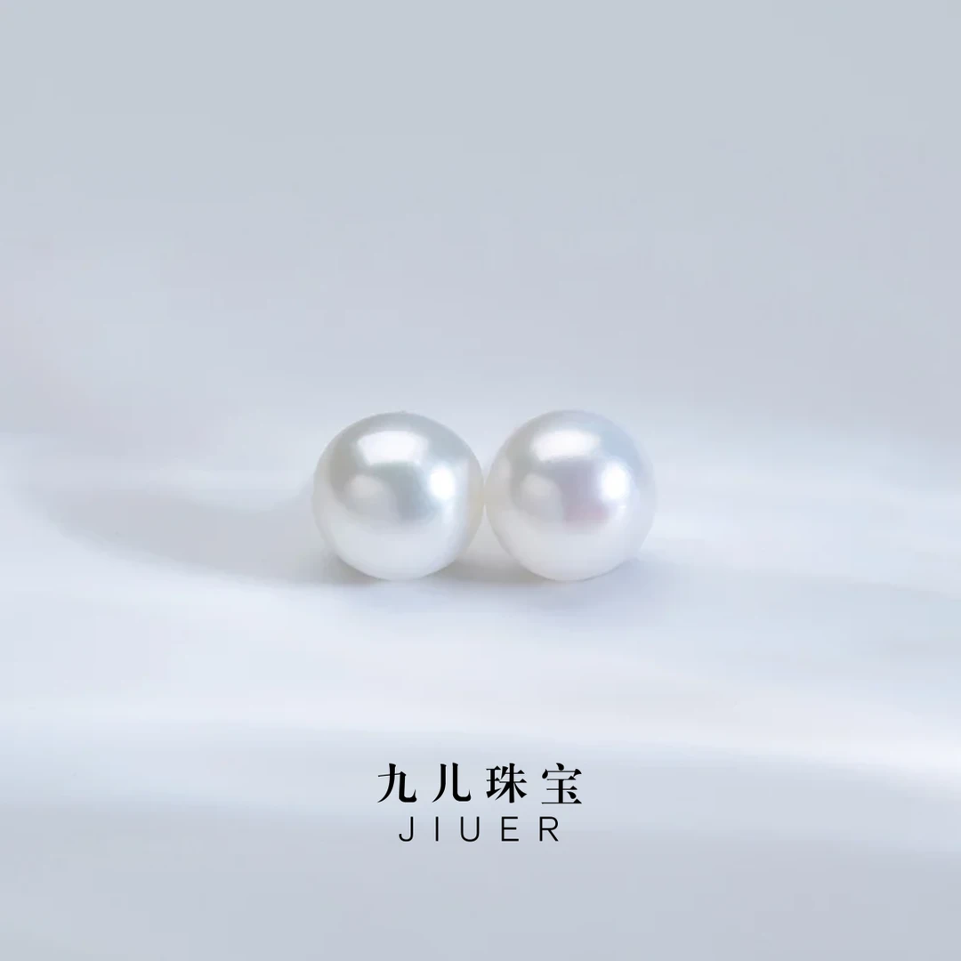 【九儿真珠】S925银淡水无核耳钉9.6-10.6mm气质天然白色时尚X639