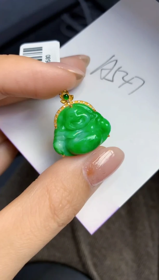 颈饰18K金镶嵌翡翠天然A货缅甸翡翠百元以上9元证书费自理