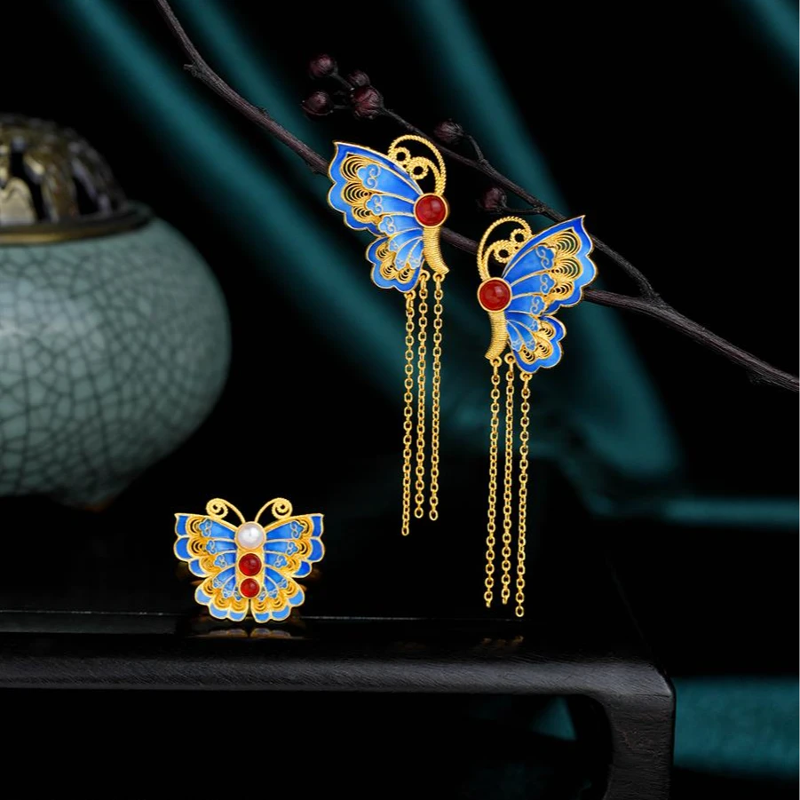 ZOCAI/佐卡伊古法黄金青蓝蝶梦珐琅彩蝴蝶系列