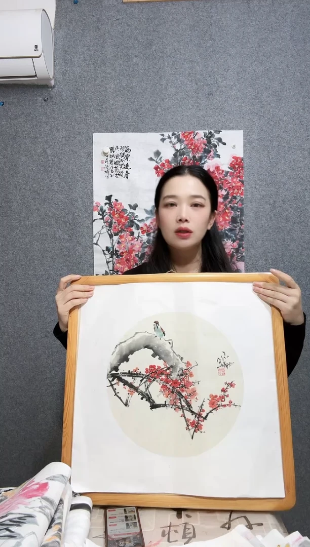 竖款50*50已装裱梅花国画