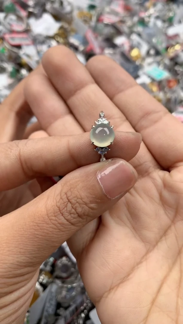 银S925镶嵌戒指翡翠6666----1