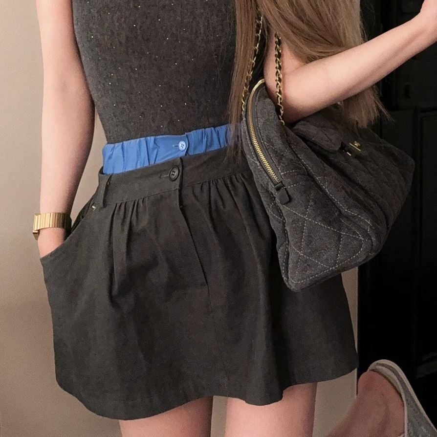 GUIDI GUDI【初柚】100棉女人味显瘦短半裙 /黄加蓝