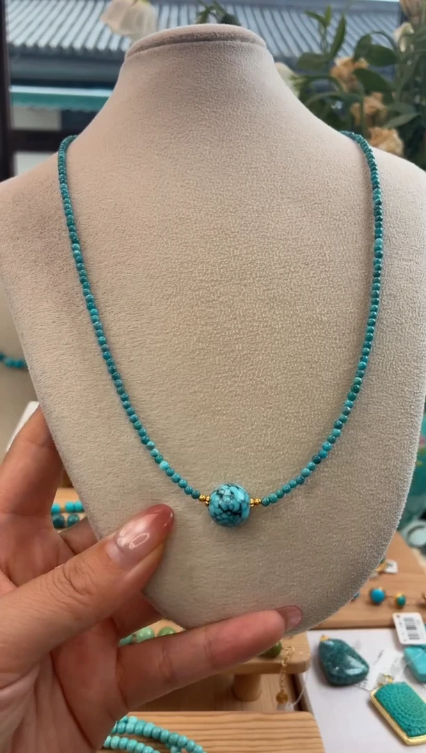 银S925镀金镶嵌绿松石项链1