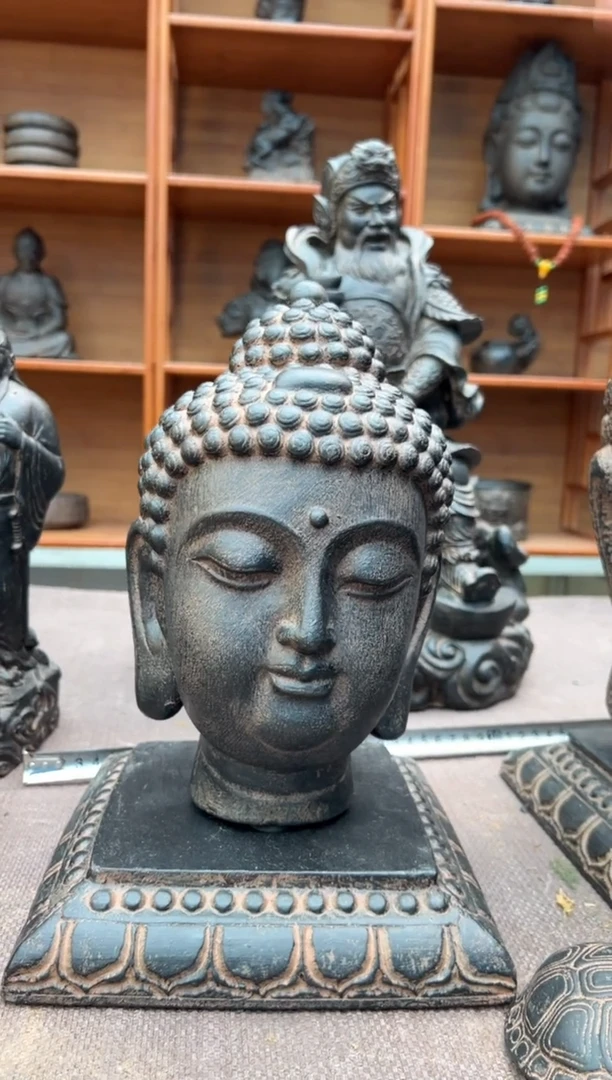 陶土小佛首+莲花底座