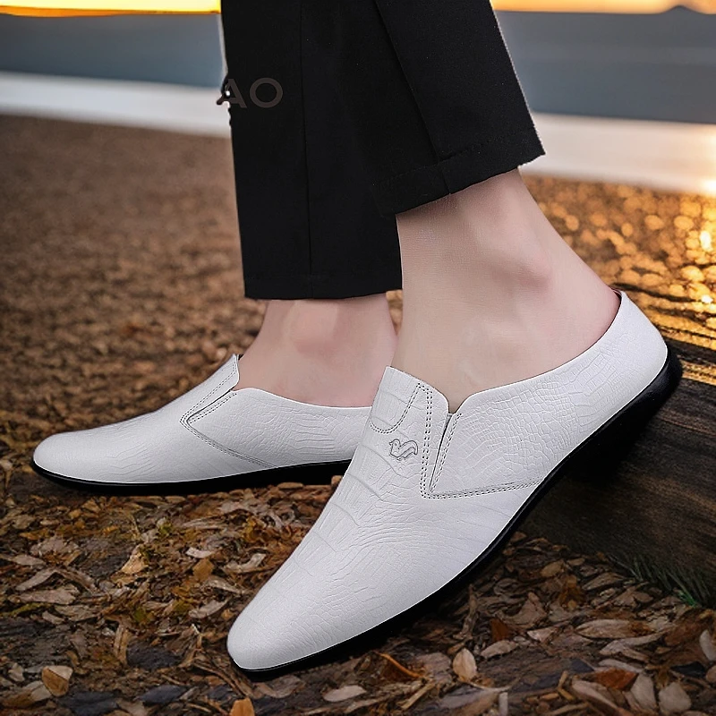 【富贵鸟正品】皮鞋男真皮夏季软底透气休闲鞋高级感一脚蹬皮凉拖鞋