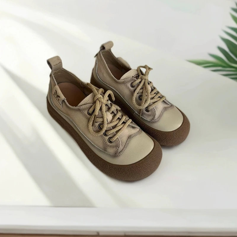 25029头层牛皮新款时尚舒适休闲百搭防滑软底透气系带款头休闲鞋