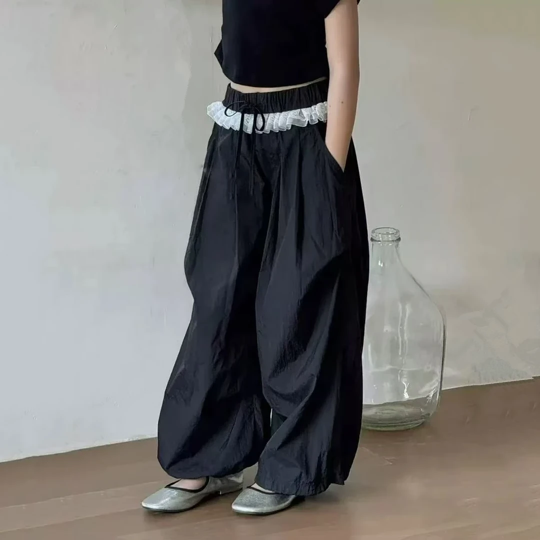 女童裤子春秋季2025新款儿童洋气花边阔腿裤女孩春装宽松百搭长裤