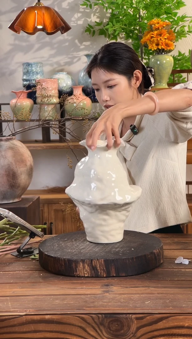 【净版-异形禅意瓶】陶瓷花瓶侘寂风客厅插花花器客厅玄关电视柜