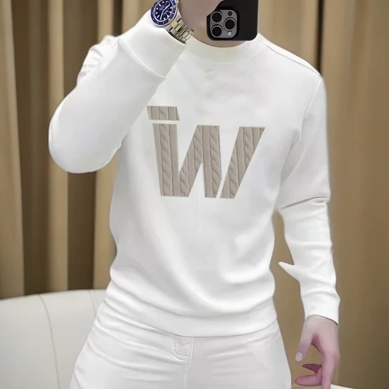 2025秋季新款圆领卫衣长袖男上衣休闲加厚时尚保暖打底衫百搭潮流