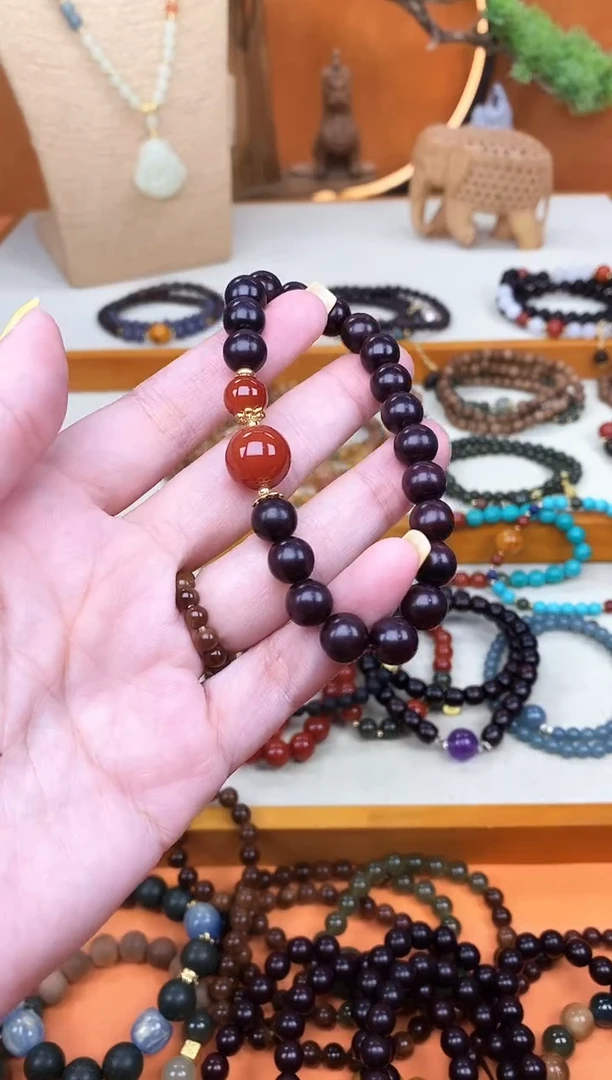 未镶嵌檀香紫檀（小叶紫檀）手串单圈印度小叶紫檀南红手串