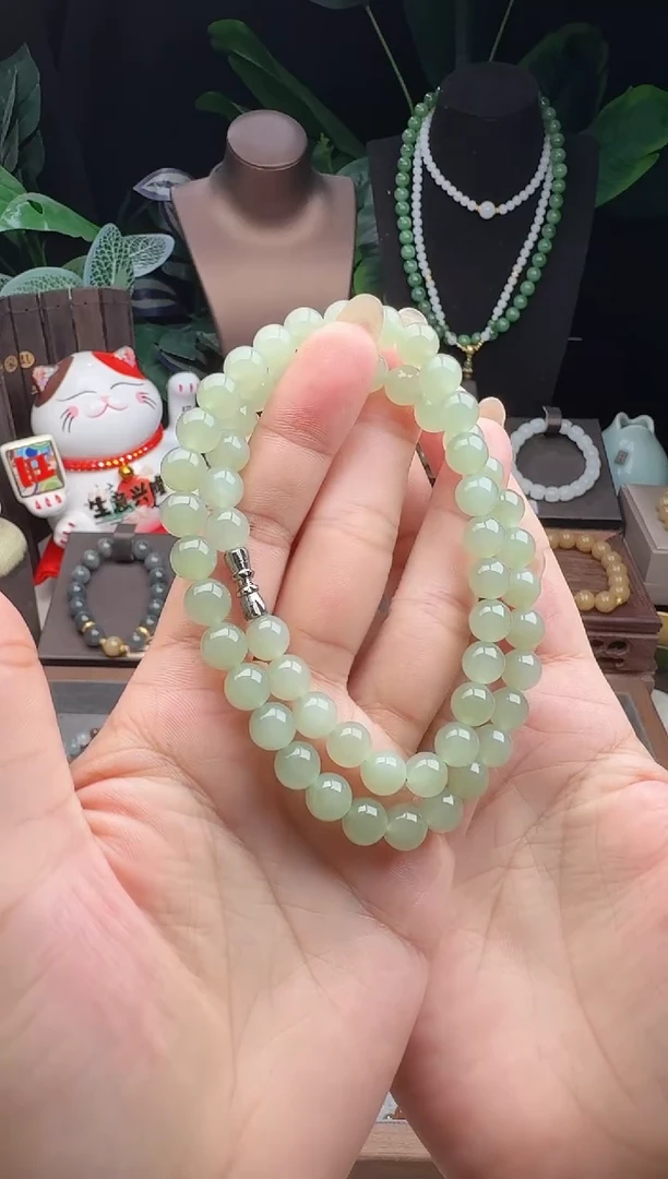 项链银S925镶嵌和田玉8m睛水项链