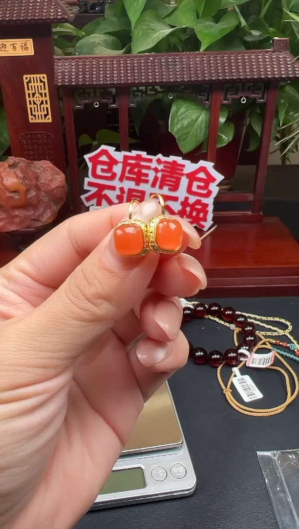 银S925镶嵌南红玛瑙耳饰耳饰XB19多样性发其一