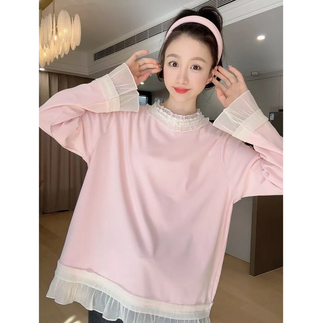 小玉推荐 《珍珠拼接》绒感打底叠穿T喇叭袖t恤