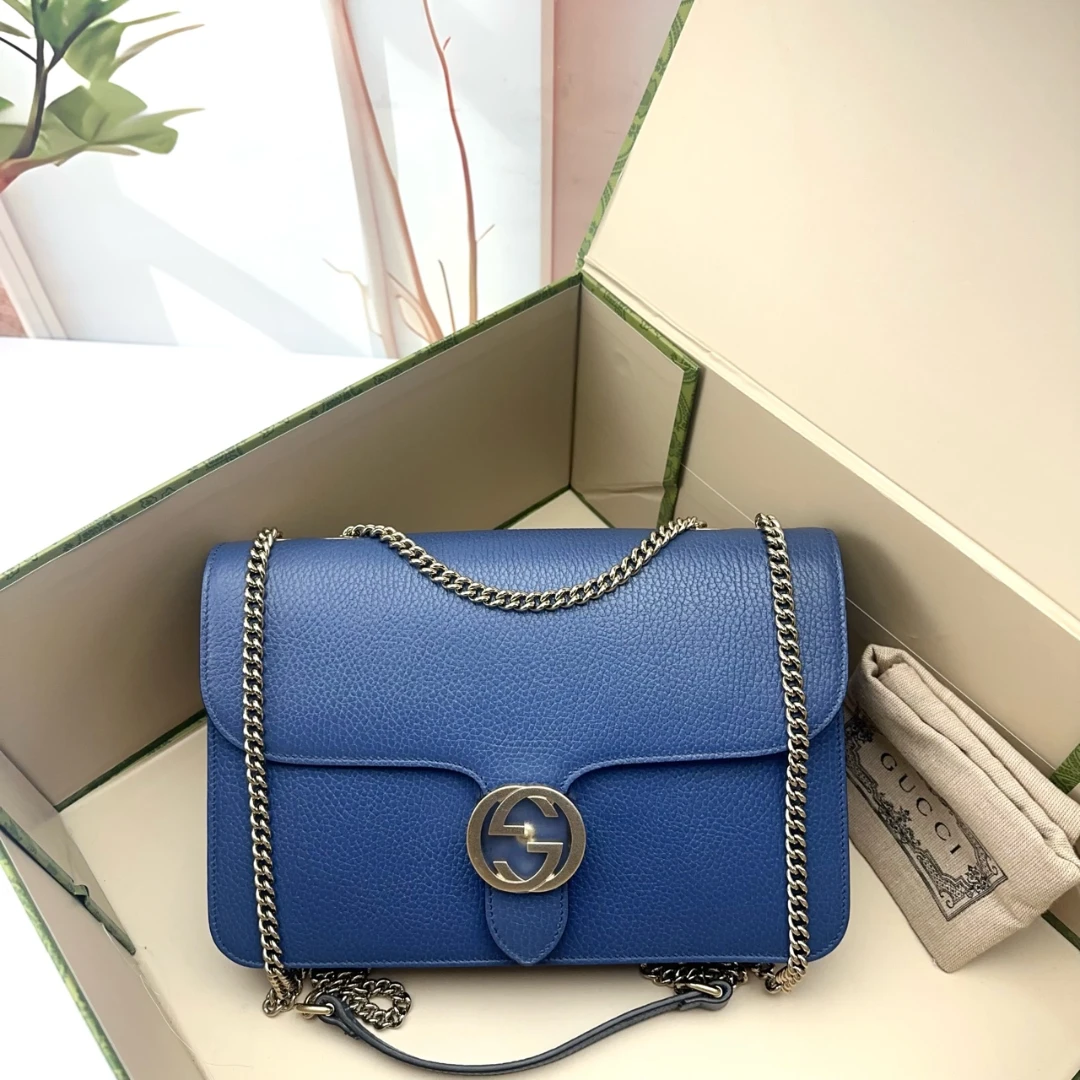 95新 GUCCI/古驰 单肩蓝色风琴包 C53747 2730