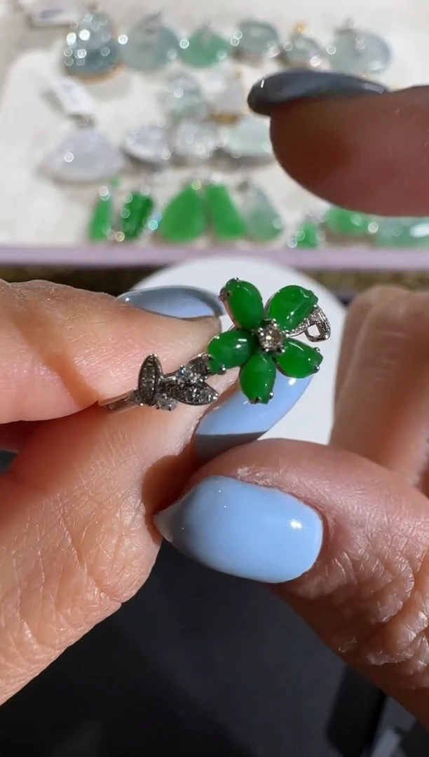 【闪购商品】翡翠戒指18K金镶嵌【源头工厂】钻石镶嵌