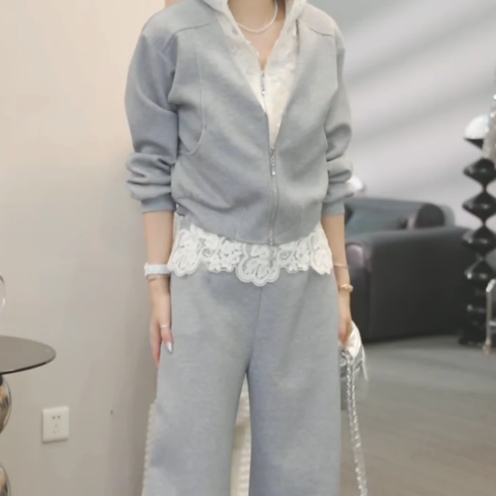 【眉开眼笑】2025春季新款韩版卫衣外套+裤子休闲设计师百搭套装