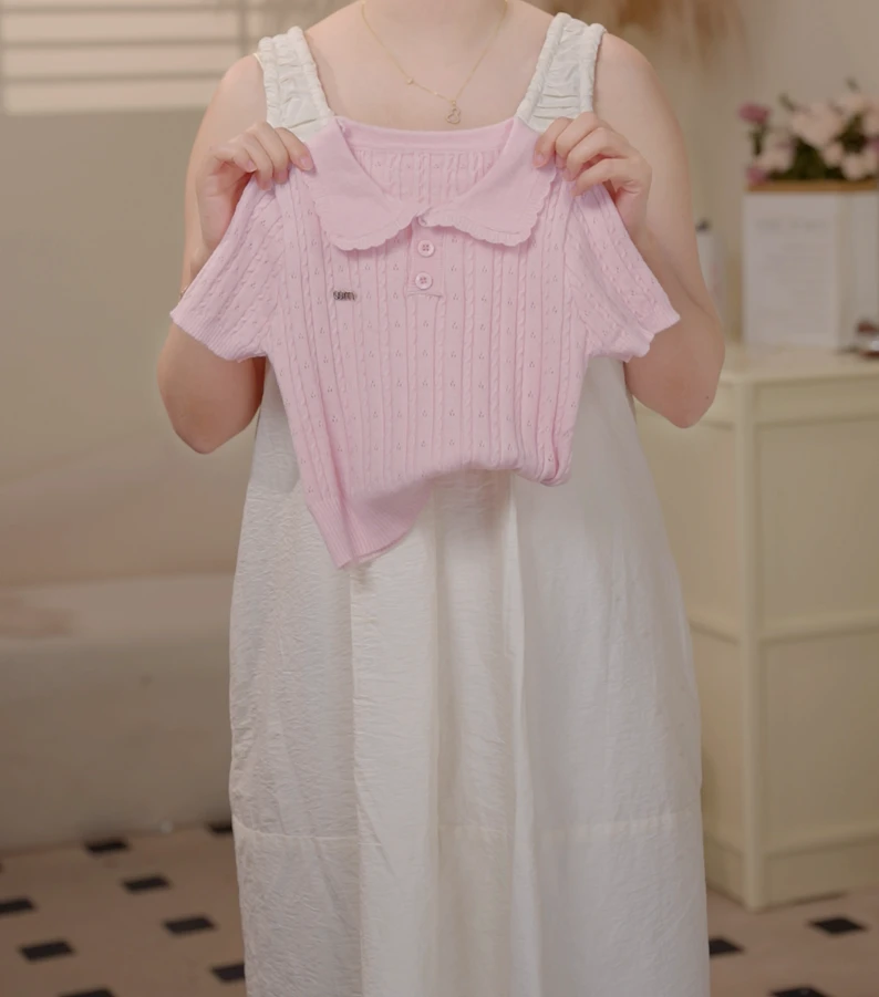 【现货】2025夏季女童韩版时尚宽松清新MIU系粉色短袖T恤2559C