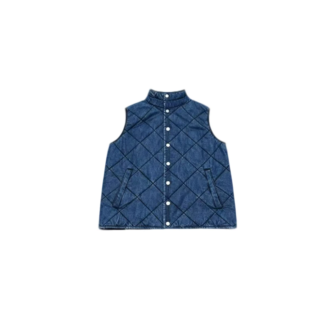 潮牌女装极简风厚款潮流休闲时尚立领保暖牛仔背心78010