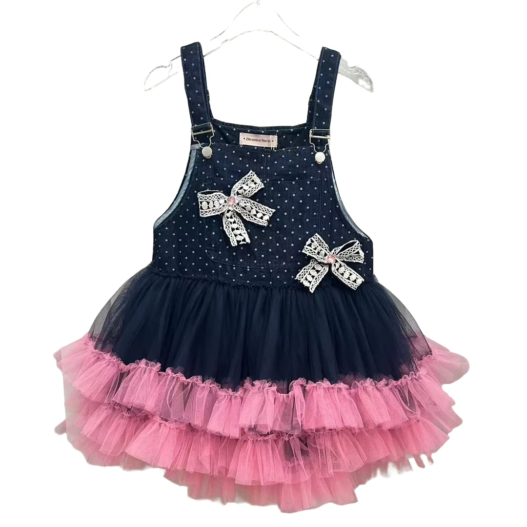 4385【珍珍优选】设计师新款时尚兔耳朵牛仔背带裙甜美蓬蓬纱裙