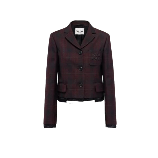 未使用 MIU MIU/缪缪 格纹满印单排扣夹克外套 红色/40