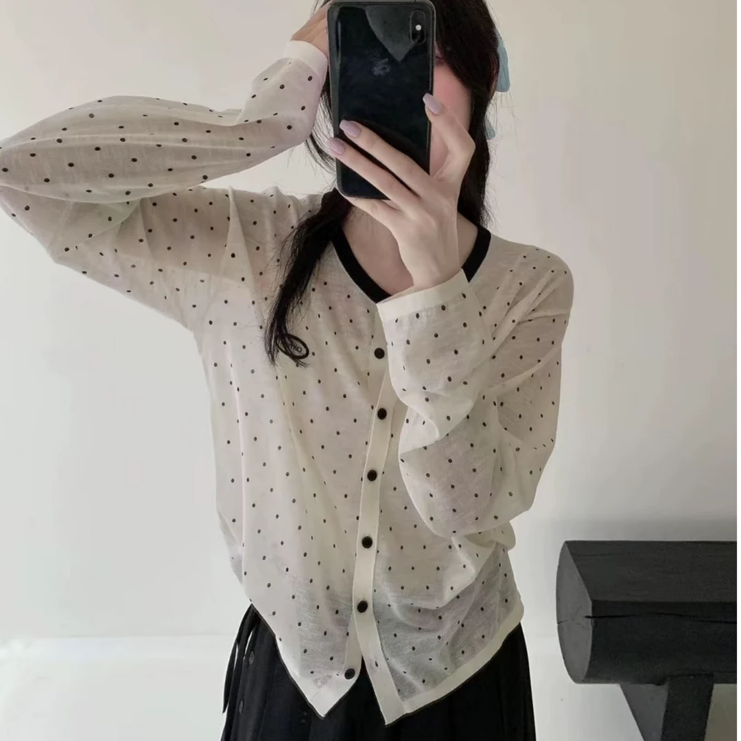 水溶凉感波点开衫