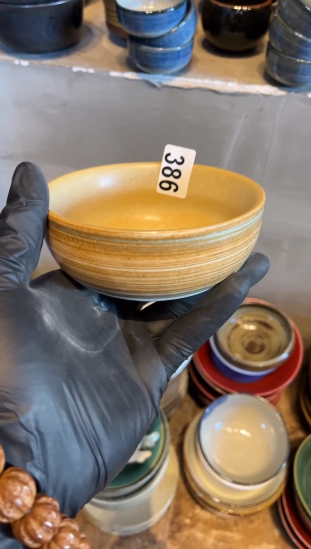 【闪购商品】瓷片386 手刷复古黄小碗（2个哦）