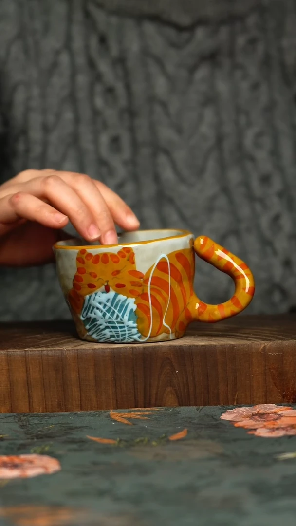 杯釉下彩手工手绘同款陶器