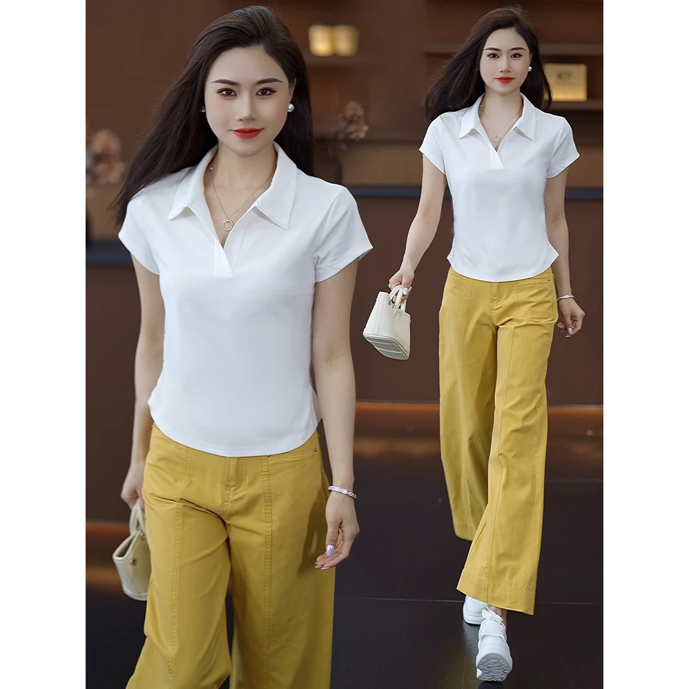 时尚洋气修身显瘦翻领短袖T恤女士夏季新款小个子百搭短款POLO衫