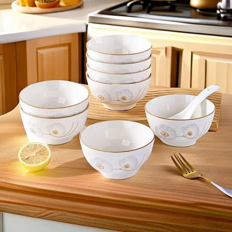 陶瓷碗釉下彩家用欧式吃饭碗创意中式米饭碗汤碗简约餐具高颜值