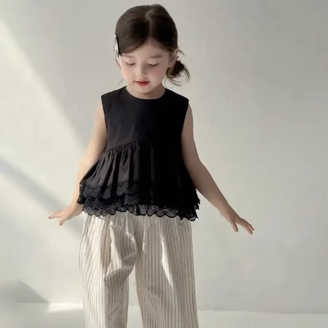 儿童韩版休闲套装2025春夏季条纹洋气时髦女童装舒适女宝WZ6120