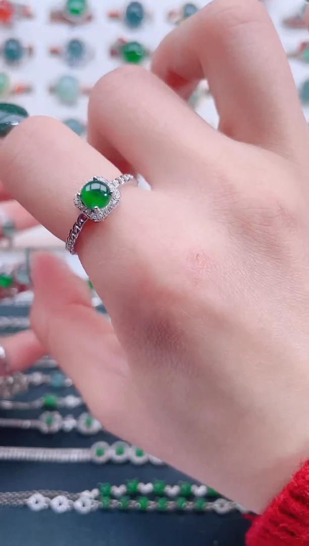 银S925镶嵌戒指翡翠天然翡翠