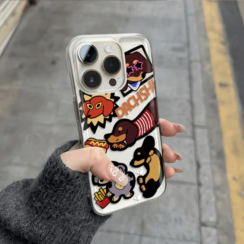 BANCA腊肠狗涂鸦适用iPhone16/15手机壳苹果14华为vivo小米oppo软