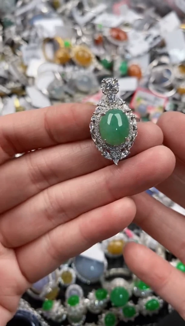 银S925镶嵌戒指翡翠10                    4