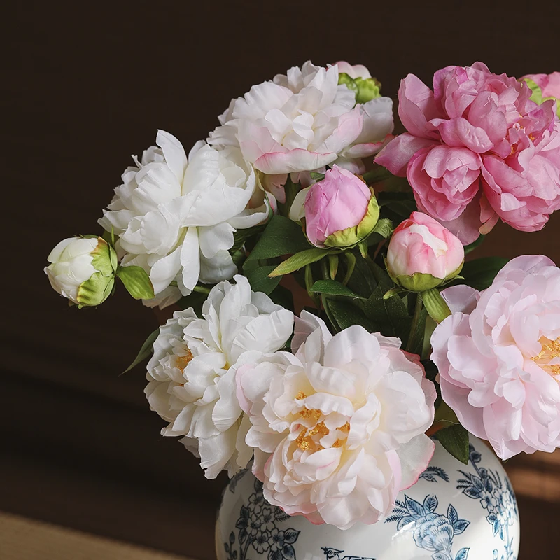 大相莲花中式高档仿真芍药 家居客厅高级感仿真花 精致插花花艺