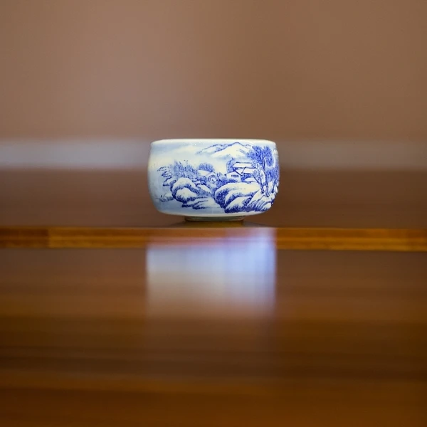 景德镇九段烧妙手青花陶瓷雪景小禅定杯A茶具