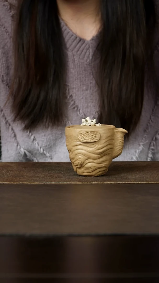 茶杯紫砂杯研所流云手抓壶本山段泥160cc 手作云纹AS-385