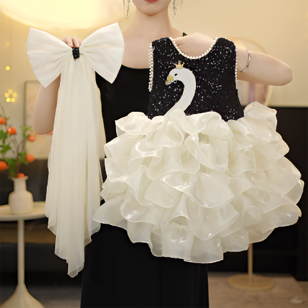 SQ【天鹅湖畔】2025女童轻奢礼服裙春夏秋季新款立体走秀洋气蓬蓬裙