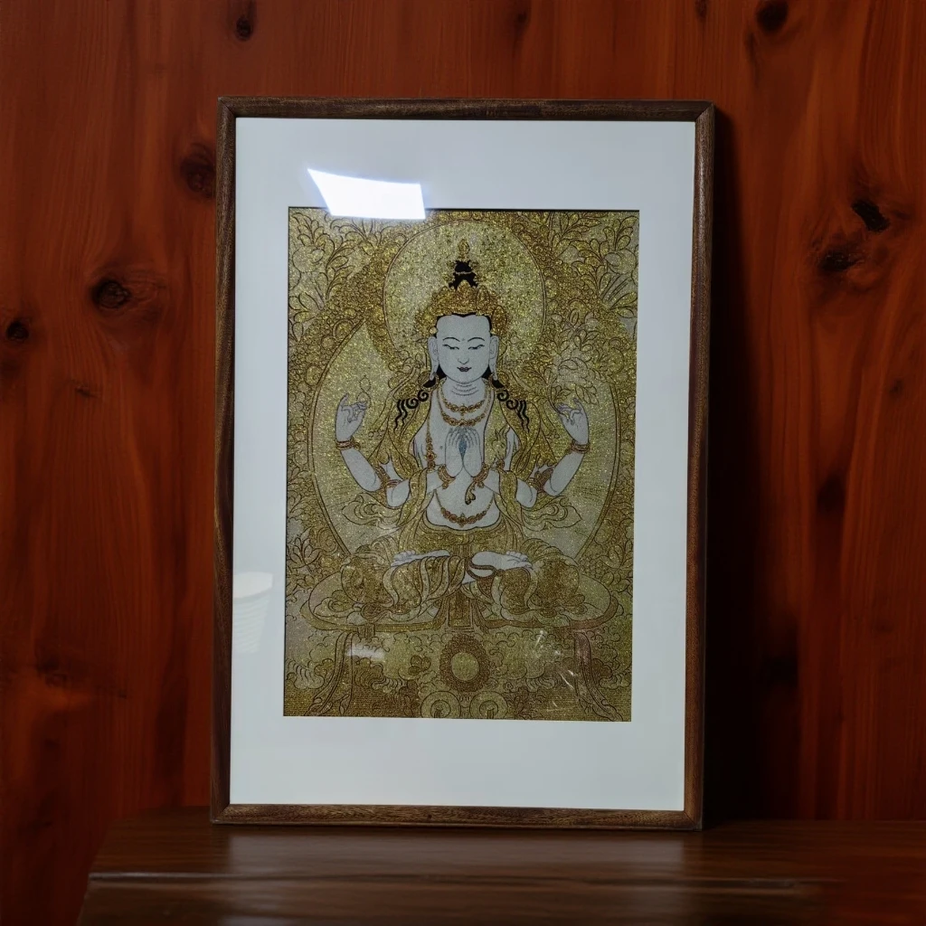 【四臂观音】唐卡刺绣装饰画适合茶室玄关客厅沙发餐厅挂画