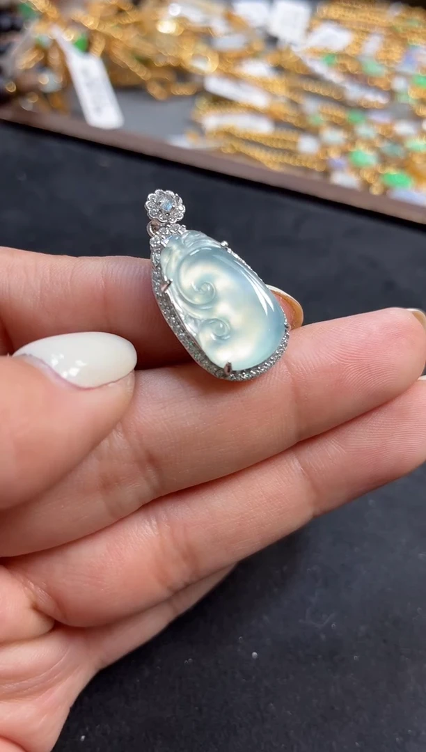 吊坠(不含链)银S925镶嵌翡翠【挽石珠宝】如意