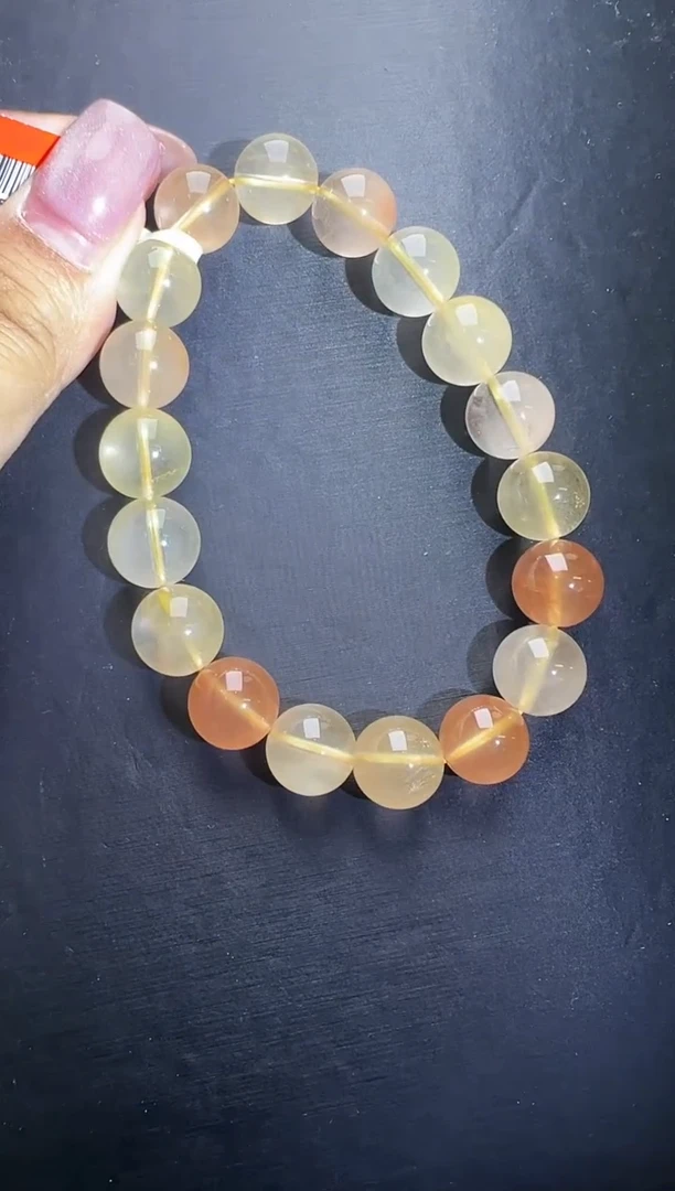 水晶手串未镶嵌金兔毛手串11m+  M20056梦