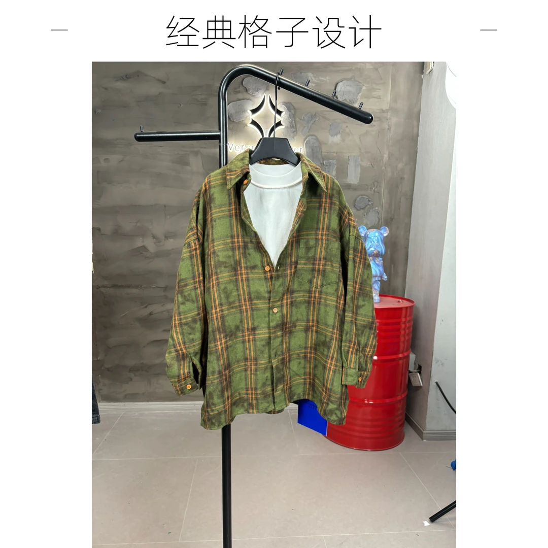 【版本答案】25春夏款衬衫扎染格子男女童洋气韩版长袖衬衣休闲帅气