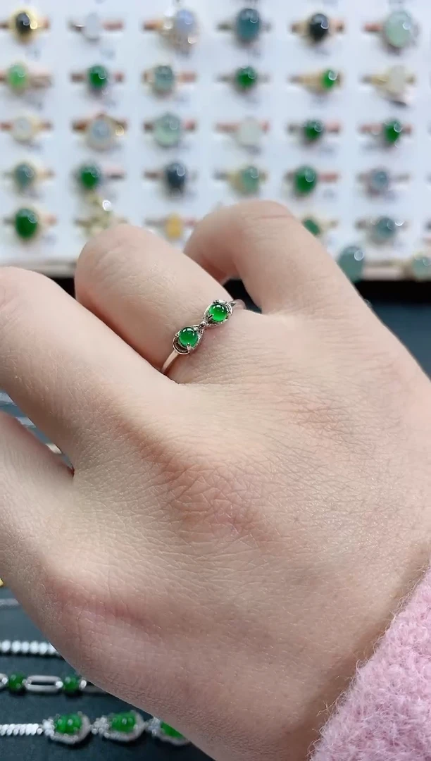 银S925镶嵌戒指翡翠天然翡翠