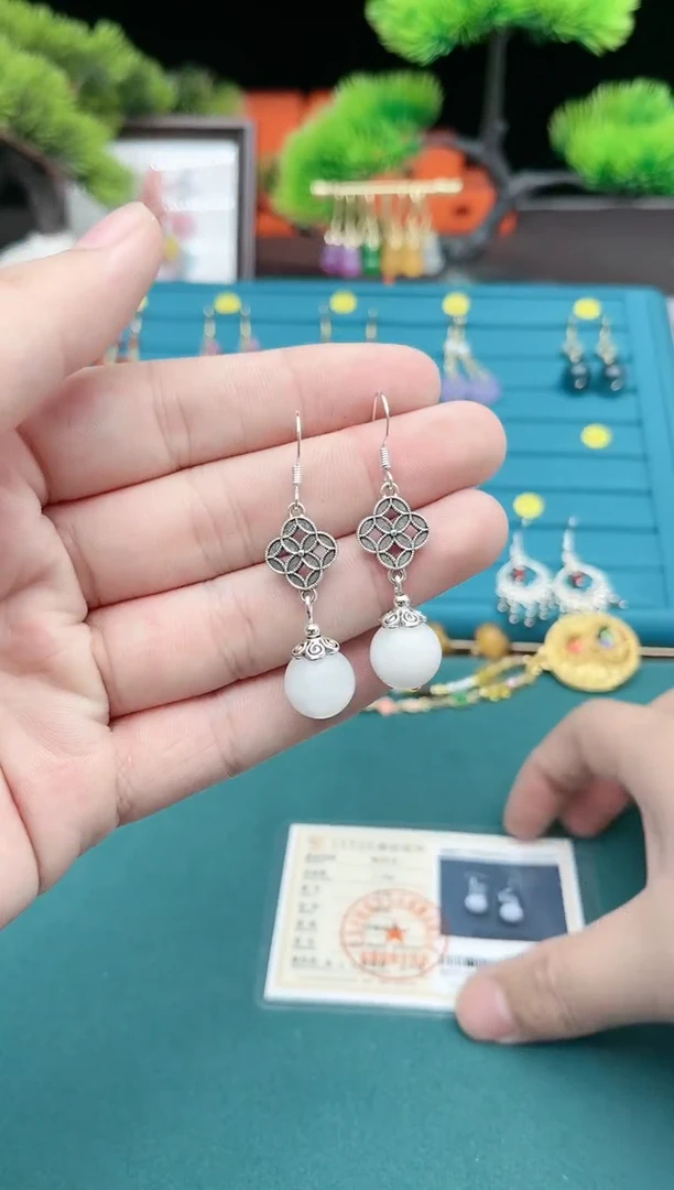 【闪购商品】和田玉耳饰银S925镶嵌322000