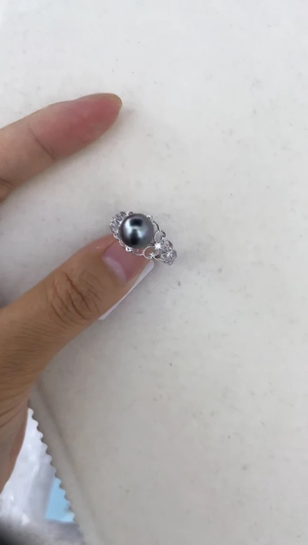 海水珍珠戒指银S925镶嵌戒指8-9