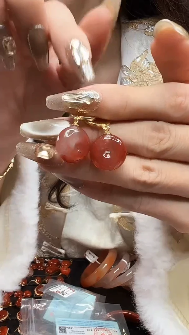 银S925镶嵌耳坠南红玛瑙/冰飘平安扣款/15mm