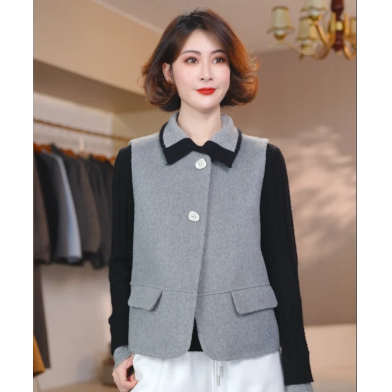 【熹垚】2025双面气质韩版宽松百搭圆领两粒扣马甲外套女25015