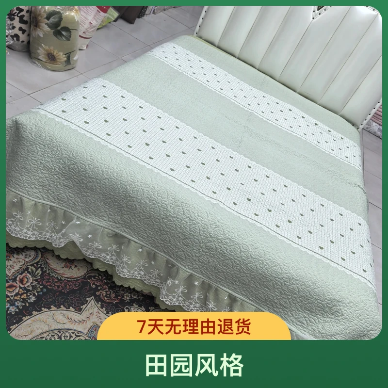 泡泡棉花边床盖《绿色小爱心》2.5米✕2.5米