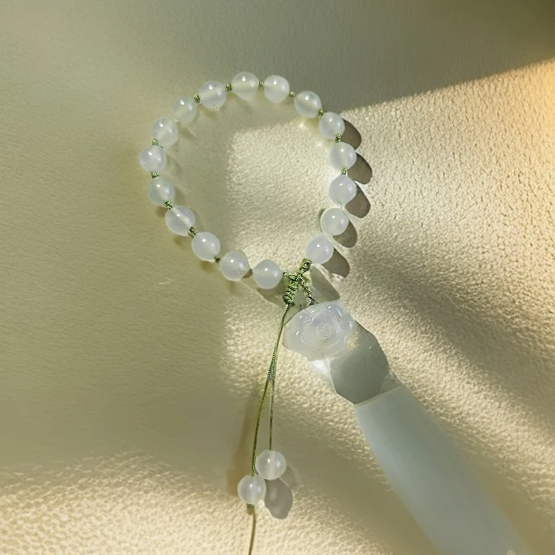 岫玉蛇纹直径8毫米珠子如意锁手链百搭气质